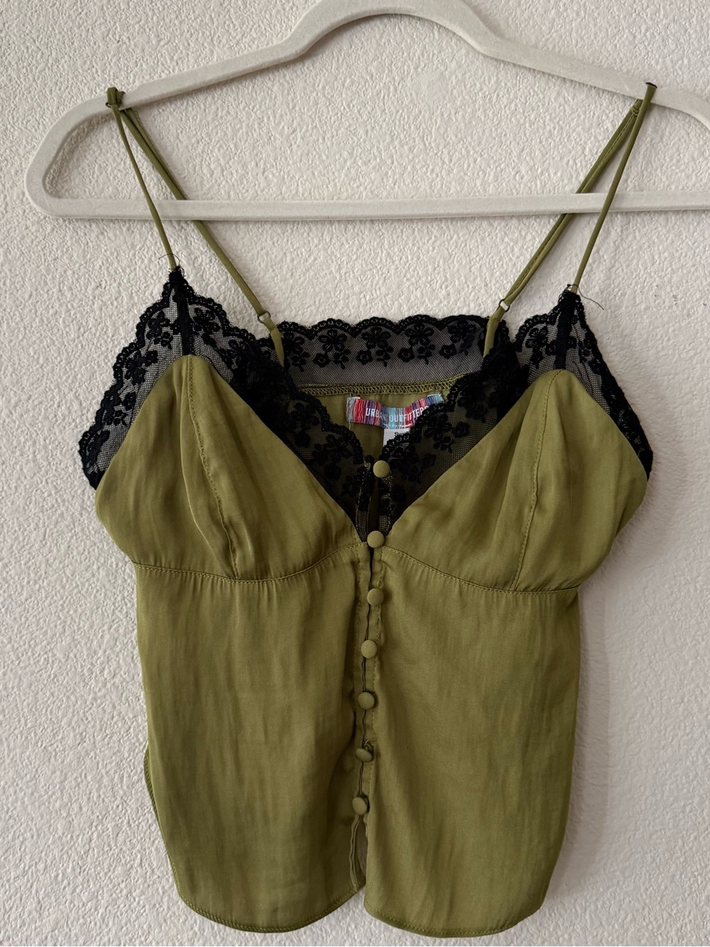 Urban Outfitters Olive Green Cami with Black Lace Trim